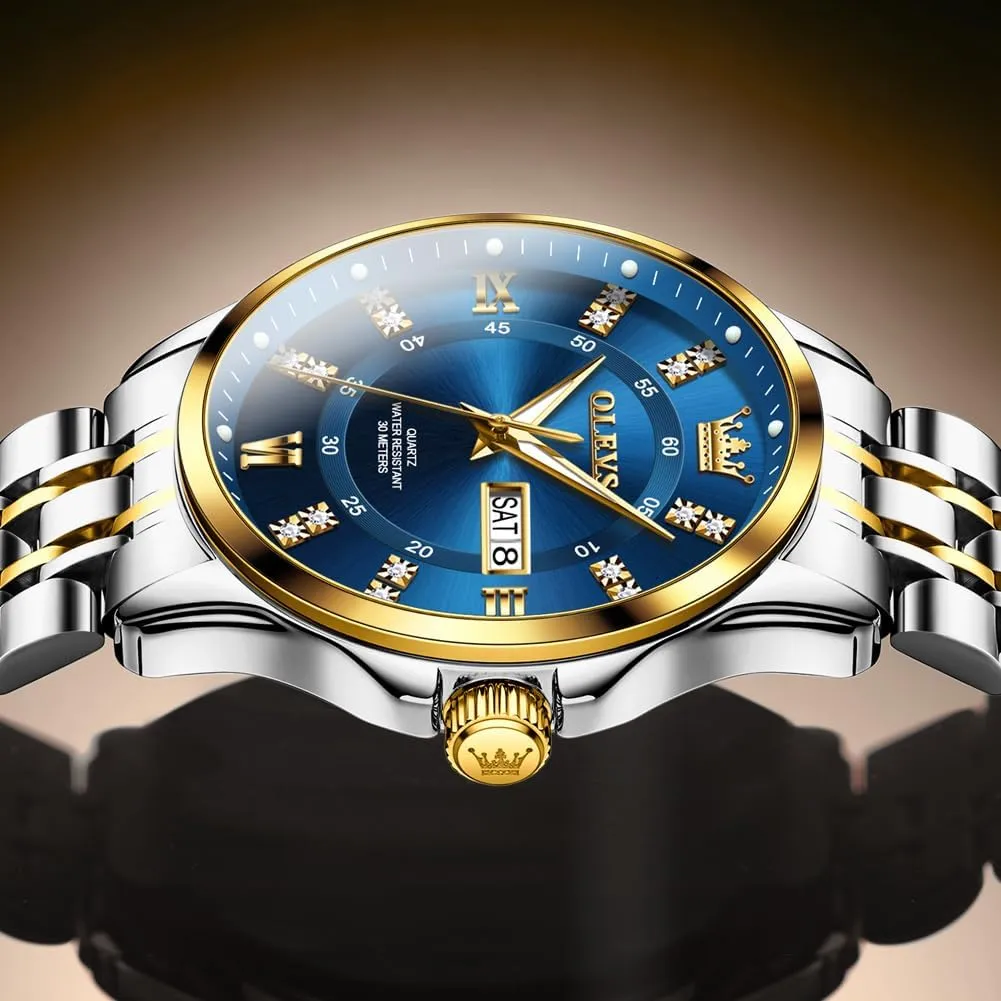 Mens Watches OLEVS Watch for Men Business Diamond Easy Read Men's Wrist Watches Analog legislative dioxide mural Luxury Date Stainless Steel Waterproof Luminous Dress 