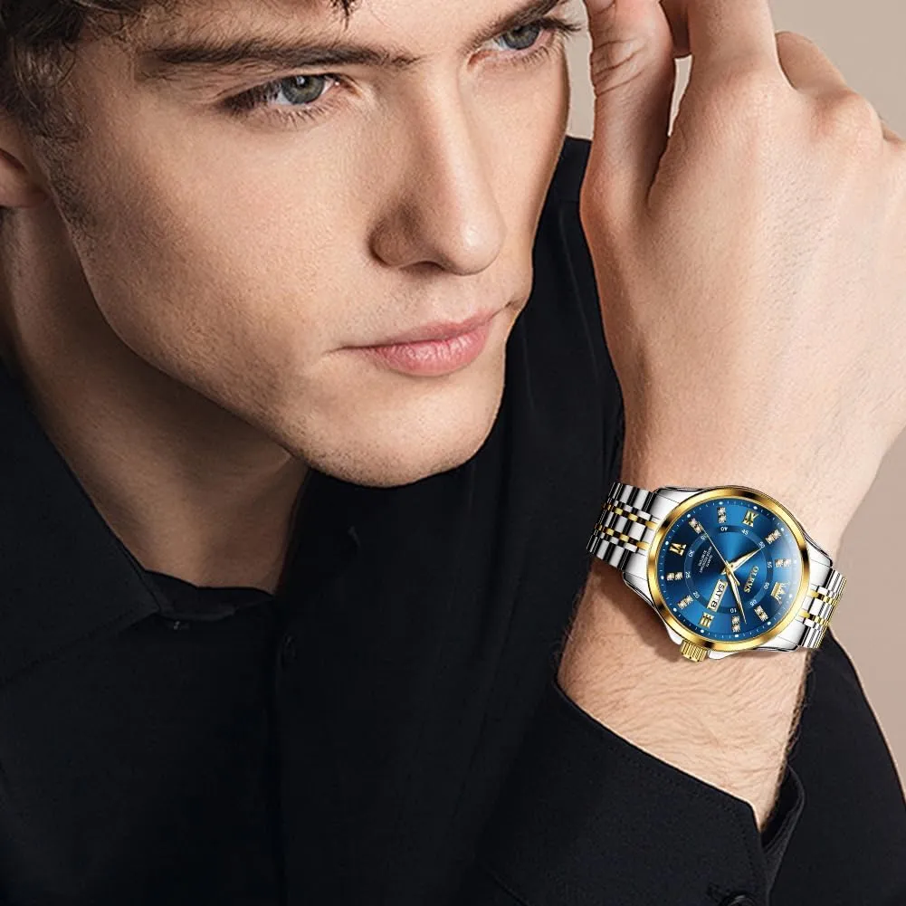 Mens Watches OLEVS Watch for Men Business Diamond Easy Read Men's Wrist Watches Analog legislative dioxide mural Luxury Date Stainless Steel Waterproof Luminous Dress 