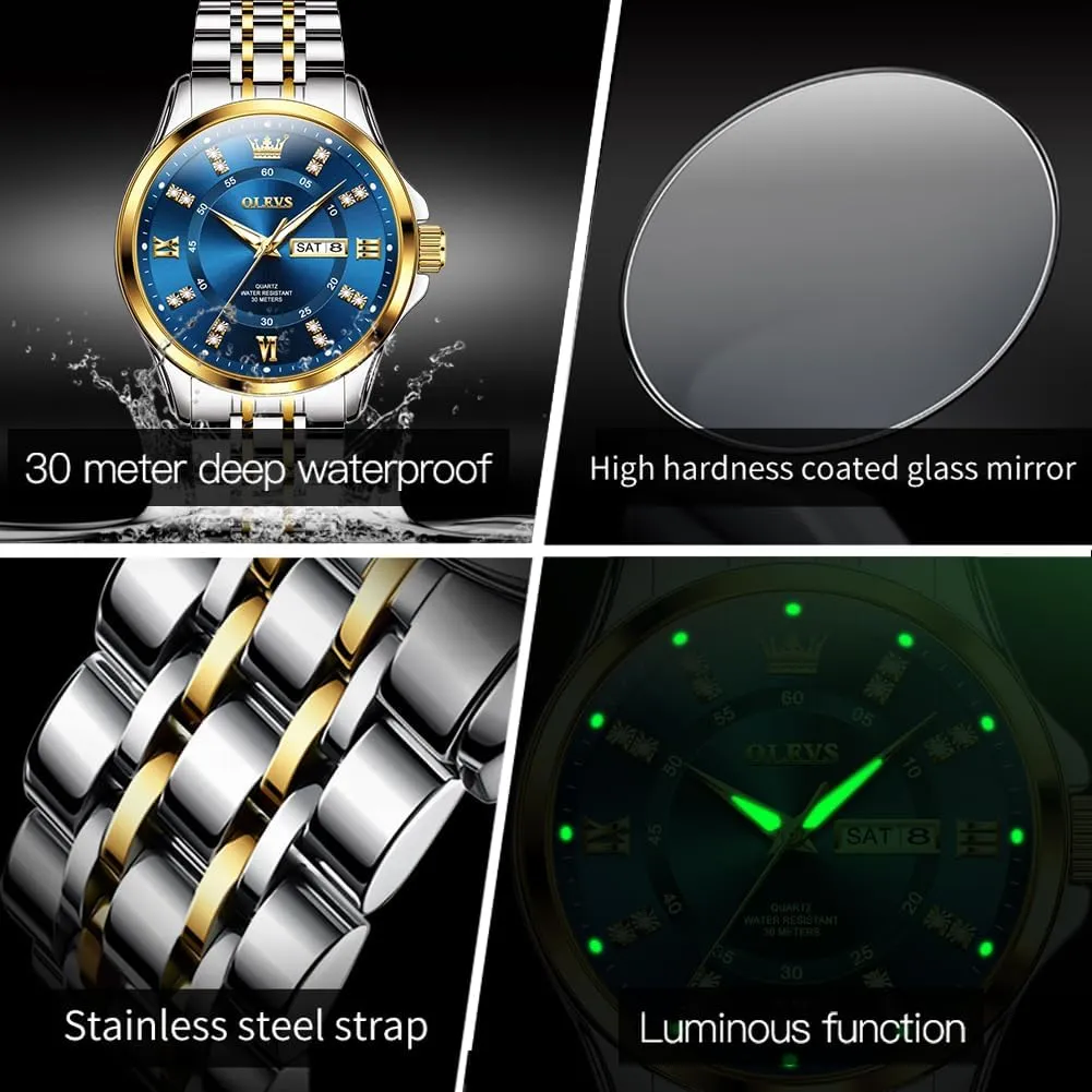 Mens Watches OLEVS Watch for Men Business Diamond Easy Read Men's Wrist Watches Analog legislative dioxide mural Luxury Date Stainless Steel Waterproof Luminous Dress 