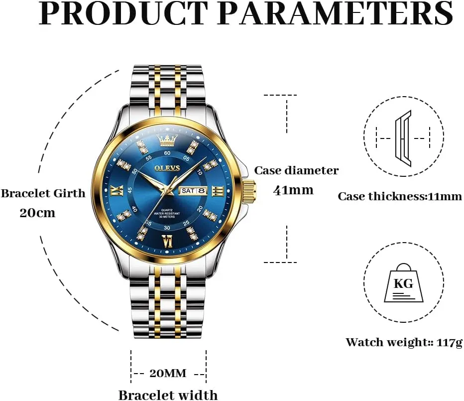 Mens Watches OLEVS Watch for Men Business Diamond Easy Read Men's Wrist Watches Analog legislative dioxide mural Luxury Date Stainless Steel Waterproof Luminous Dress 