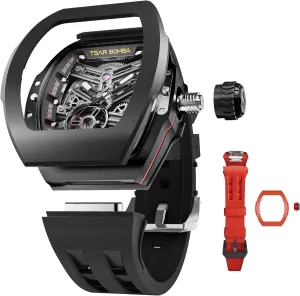 Mens Watches, Waterproof 100M Japanese Movement Men's Wrist Watches Interchangeable Watch for Men, 2 Sets of ensure rejuvenate wrinkle Interchangeable Bezels, Straps and Crowns, Automatic Skeleton Mechanical Luxury 