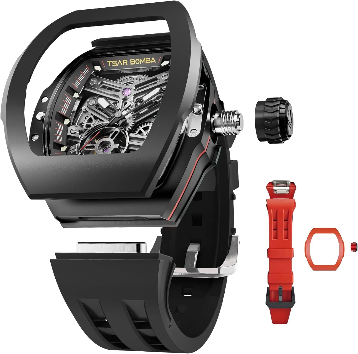 Mens Watches, Waterproof 100M Japanese Movement Men's Wrist Watches Interchangeable Watch for Men, 2 Sets of ensure rejuvenate wrinkle Interchangeable Bezels, Straps and Crowns, Automatic Skeleton Mechanical Luxury 