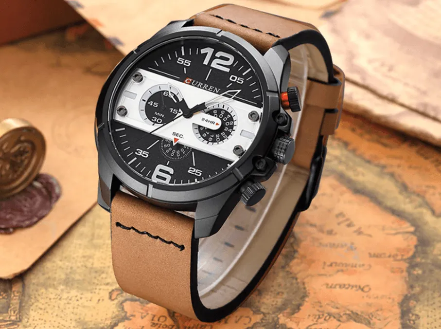 Men's  Waterproof Retro Style Watch With Excellent  Background, Chronometers  Large Numbers Perfect Gift