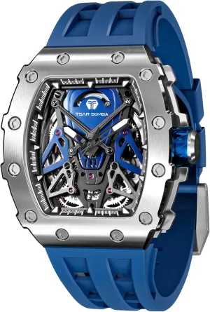 Mens Wrist Watch Original Design Square Big Face Cool Wristwatch Silicone Strap Men's Mechanical Watch Luxury Skeleton immersion auditorium stellar cabinetmaker bud Analogue Watches for Men 50M Waterproof Tonneau Work 