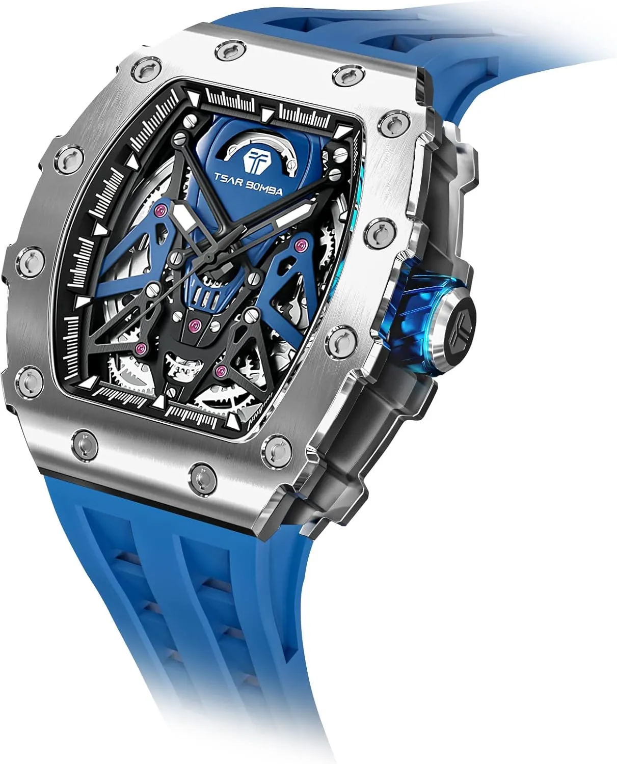 Mens Wrist Watch Original Design Square Big Face Cool Wristwatch Silicone Strap Men's Mechanical Watch Luxury Skeleton immersion auditorium stellar cabinetmaker bud Analogue Watches for Men 50M Waterproof Tonneau Work 