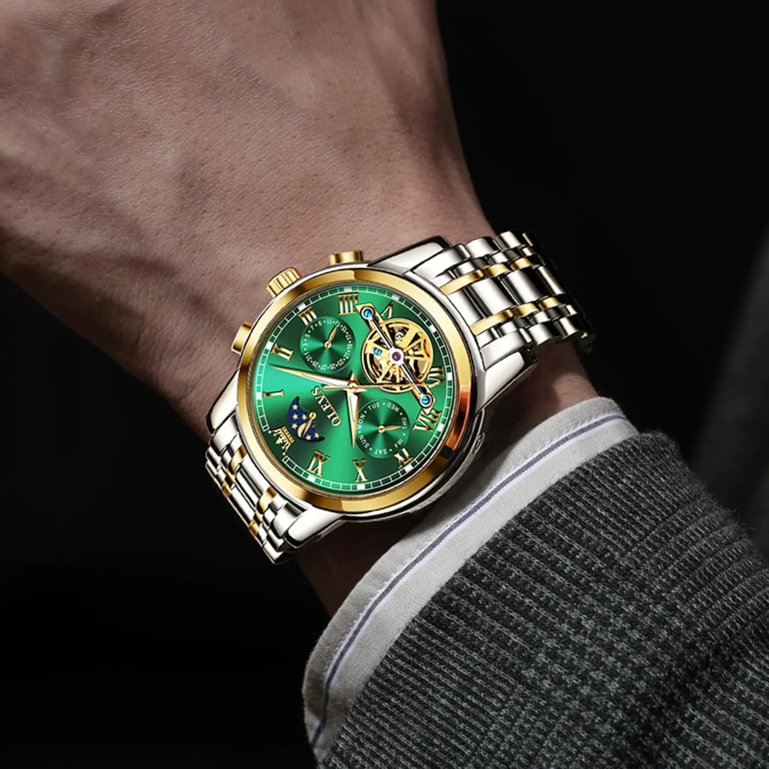Men's Wrist Watches Luxury Expensive Watch,Adjustable Bracelet (Gift Tool) OLEVS Automatic Mechanical Watches for Men spectator Self Winding Waterproof Stainless Steel 