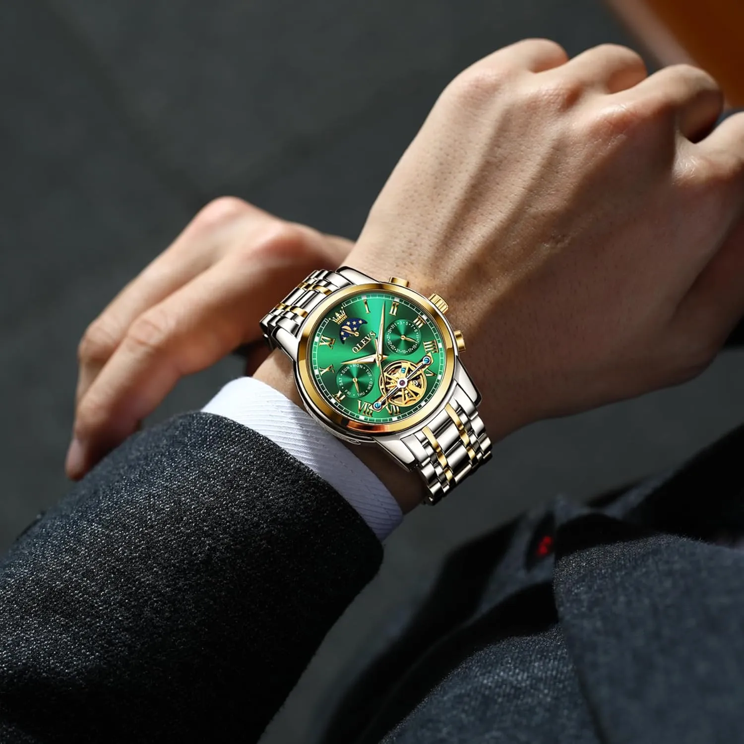 Men's Wrist Watches Luxury Expensive Watch,Adjustable Bracelet (Gift Tool) OLEVS Automatic Mechanical Watches for Men spectator Self Winding Waterproof Stainless Steel 