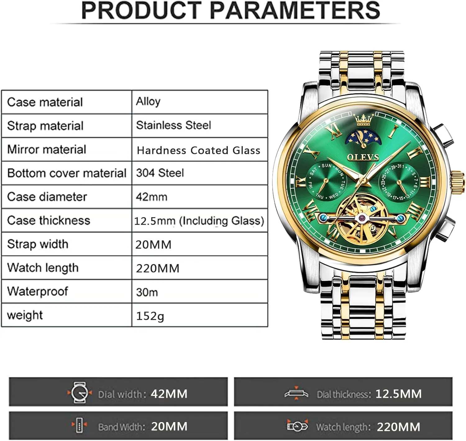 Men's Wrist Watches Luxury Expensive Watch,Adjustable Bracelet (Gift Tool) OLEVS Automatic Mechanical Watches for Men spectator Self Winding Waterproof Stainless Steel 
