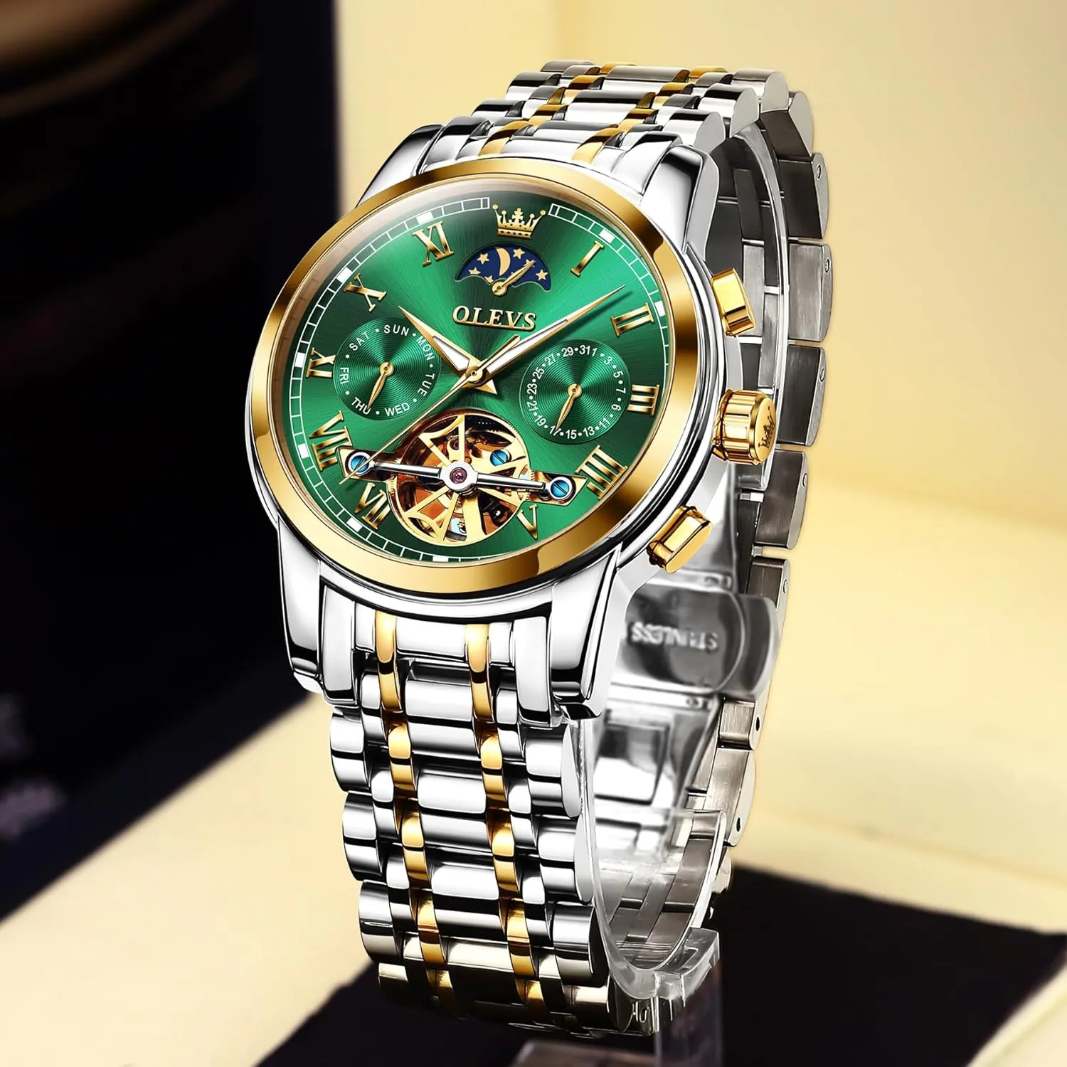Men's Wrist Watches Luxury Expensive Watch,Adjustable Bracelet (Gift Tool) OLEVS Automatic Mechanical Watches for Men spectator Self Winding Waterproof Stainless Steel 