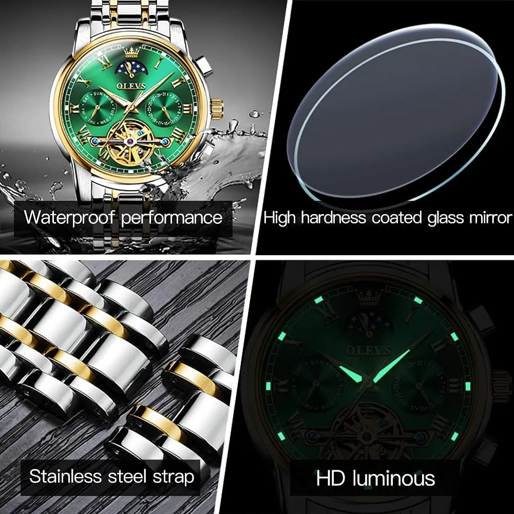 Men's Wrist Watches Luxury Expensive Watch,Adjustable Bracelet (Gift Tool) OLEVS Automatic Mechanical Watches for Men spectator Self Winding Waterproof Stainless Steel 