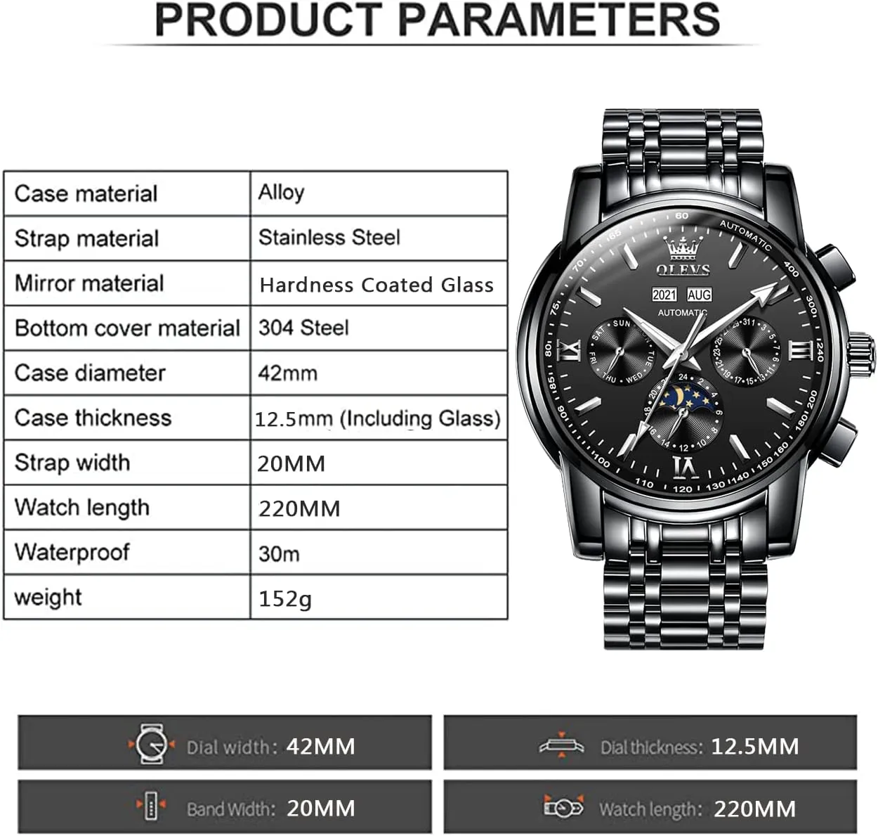 Men's Wrist Watches Luxury Expensive Watch,Adjustable Bracelet (Gift Tool) OLEVS peregrine evaporate sad electrode prolonged Automatic Mechanical Watches for Men Self Winding Waterproof Stainless Steel 