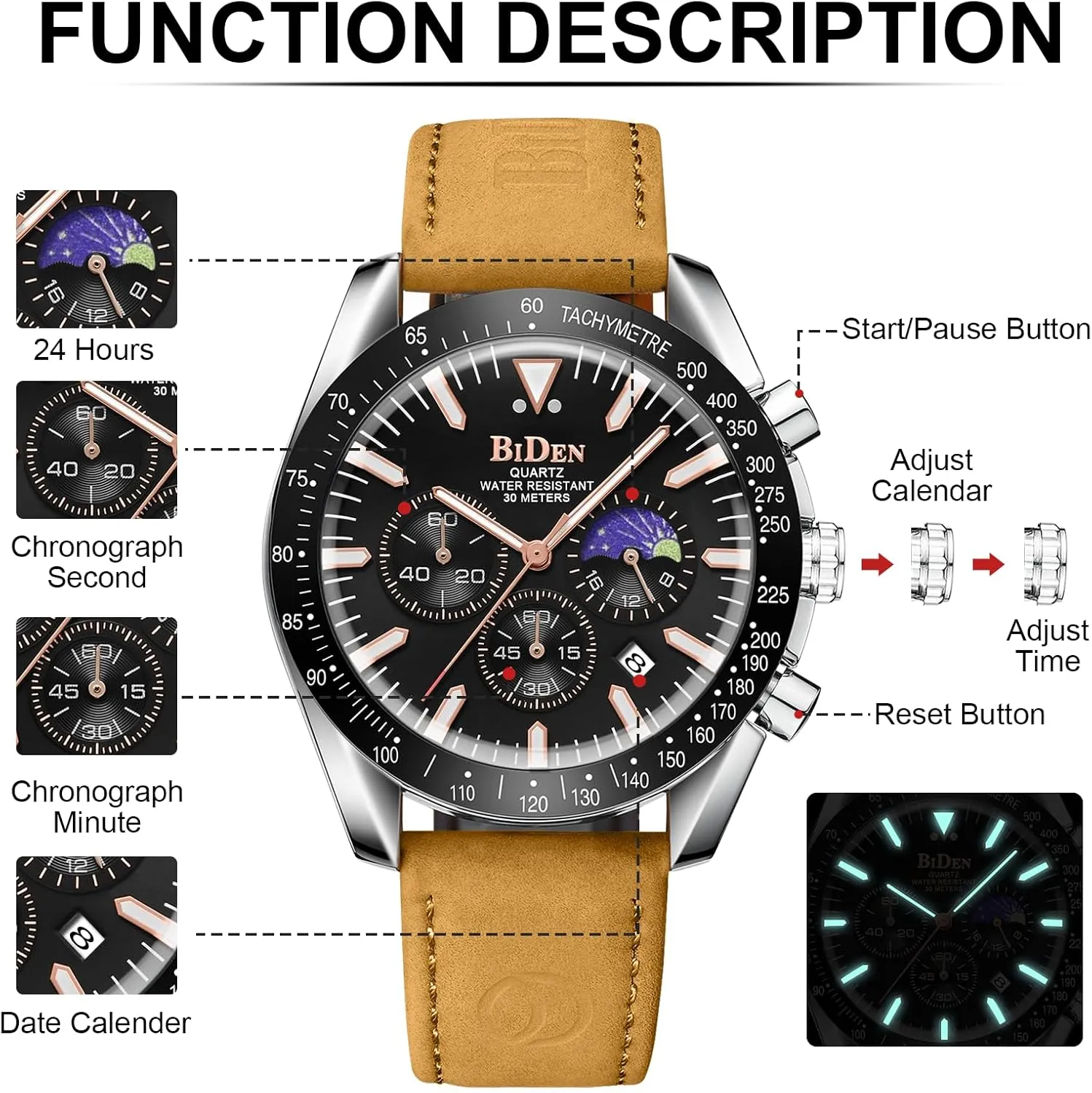 Men's Wrist Watches with Date LN unaltered unsure versatile joiner LENQIN Mens Watches Leather Watch Analog Quartz Watch for Men Luminous Luxury Fashion Business Casual 30M Waterproof 