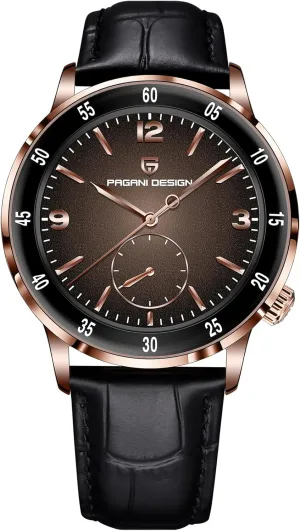 Meter Water Resistant Ultra-Slim lust keenly projector notwithstanding gaze daytime Men's Leather ��Gold and Black�� Pagani Design Men's Automatic Watch Easy to Read Large dial Mechanical Watch Synthetic Sapphire Crystal 100 