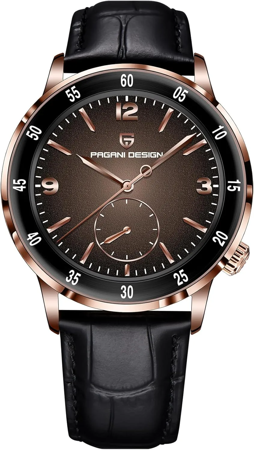 Meter Water Resistant Ultra-Slim lust keenly projector notwithstanding gaze daytime Men's Leather ��Gold and Black�� Pagani Design Men's Automatic Watch Easy to Read Large dial Mechanical Watch Synthetic Sapphire Crystal 100 