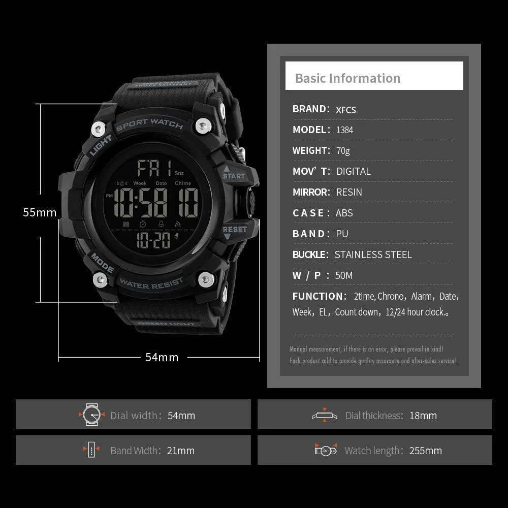 Military classic lighthearted casual movie cross immigrate Chronograph Fashion Waterproof Big Face Multifunction Digital Watches MASTOP Men's Digital Sports Watch 