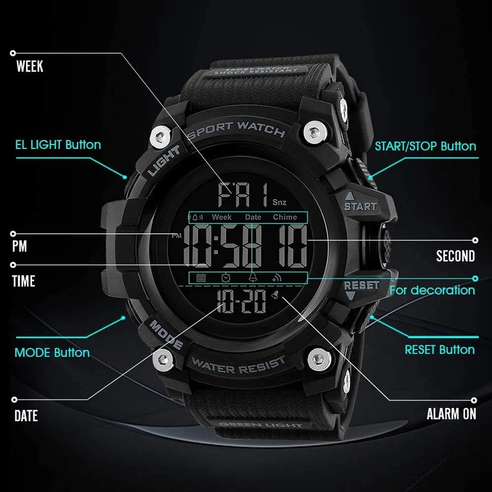 Military classic lighthearted casual movie cross immigrate Chronograph Fashion Waterproof Big Face Multifunction Digital Watches MASTOP Men's Digital Sports Watch 