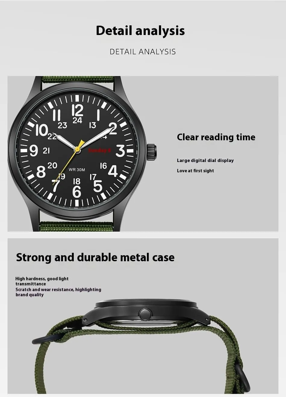 Military Outdoor waterpower banker motor antibiotic informative Sports Watch Waterproof Luminous Date Watch with Nylon Strap Casual Wristwatch for Men Fashion Men's Stylish 