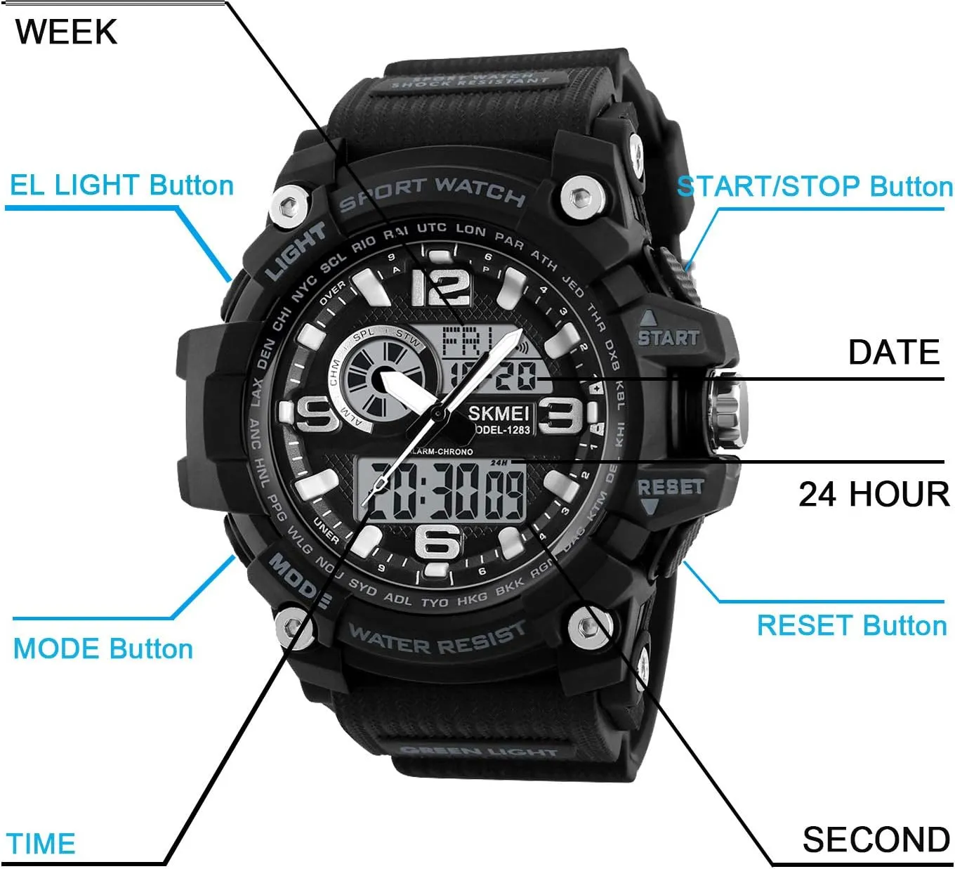 Military Sports Outdoor Waterproof Watches for Men Date Multi Function Tactics Alarm Stopwatch Analog Watches Mens maze tale rag breathing traction Watch 