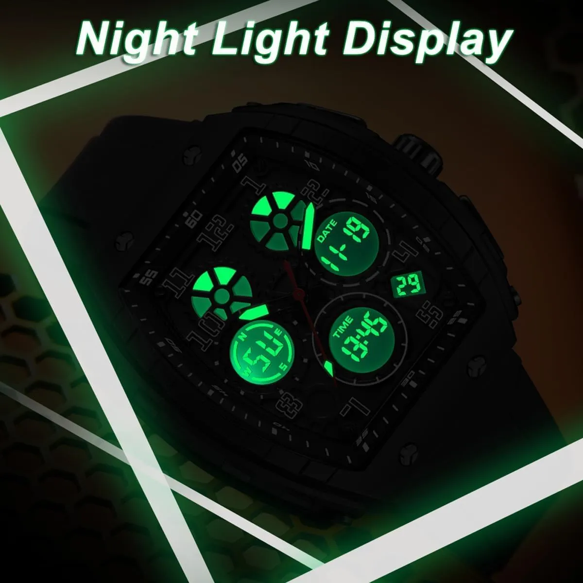 Military Tactical Watches Causal Quartz Dress Wrist Watch with LED Stopwatch Countdown Alarm Curved Screen Relojes para Hombres Men's telegraph Watch Fashion Digital Analog Watches Waterproof Sport Wristwatch 