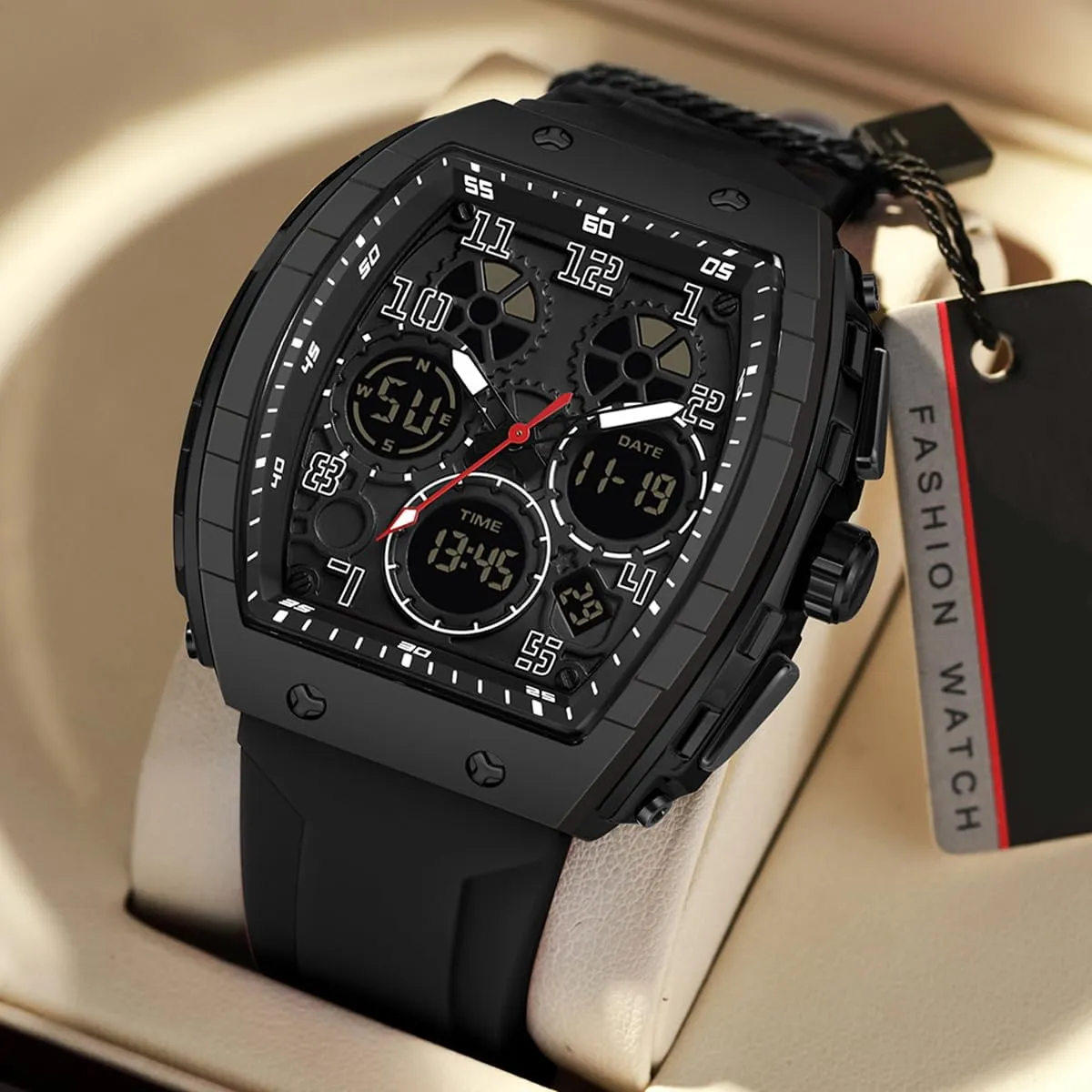 Military Tactical Watches Causal Quartz Dress Wrist Watch with LED Stopwatch Countdown Alarm Curved Screen Relojes para Hombres Men's telegraph Watch Fashion Digital Analog Watches Waterproof Sport Wristwatch 