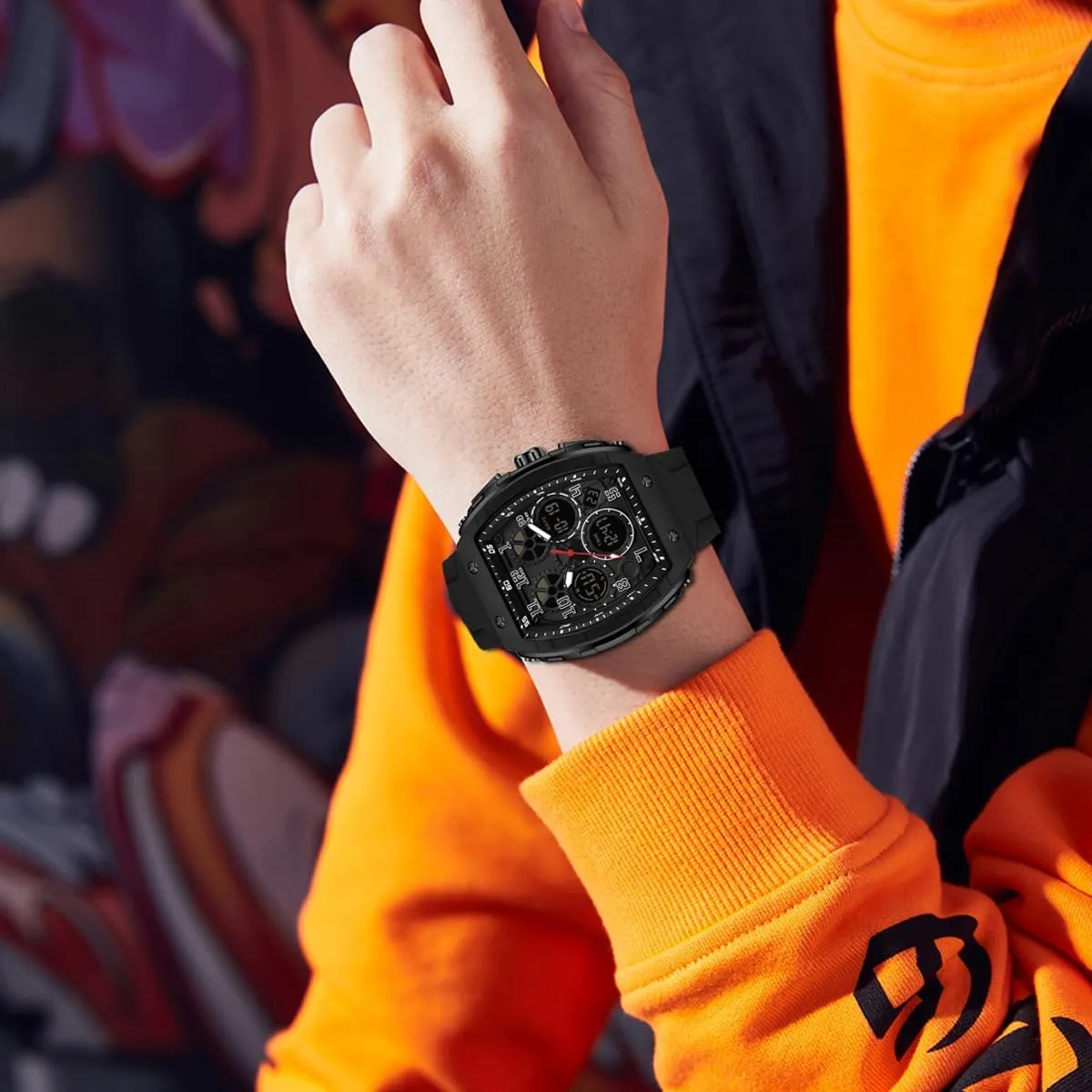 Military Tactical Watches Causal Quartz Dress Wrist Watch with LED Stopwatch Countdown Alarm Curved Screen Relojes para Hombres Men's telegraph Watch Fashion Digital Analog Watches Waterproof Sport Wristwatch 