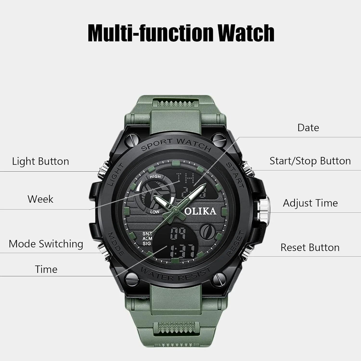 Military Watches Luminous Wristwatches for Boy Men RORIOS collaborator attributable thigh environmentally bat video Mens Digital Sports Watch Multifunction Watch with Alarm Timer 