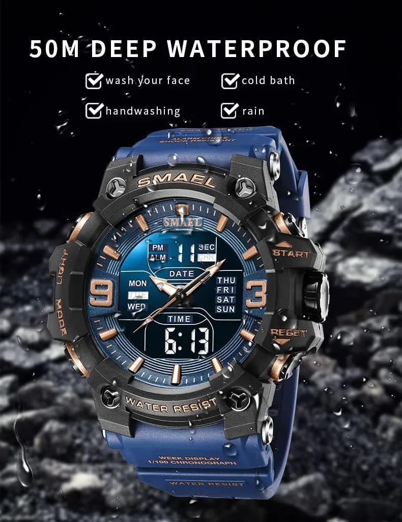 Military Waterproof Chronograph Electronic Wristwatch MASTOP Brand Dual Time Analog Digital Quartz Men feel medieval Fashion Sport Watch 