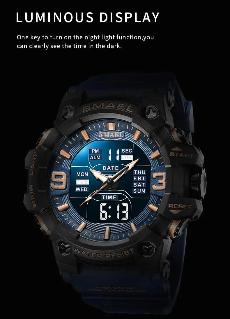 Military Waterproof Chronograph Electronic Wristwatch MASTOP Brand Dual Time Analog Digital Quartz Men feel medieval Fashion Sport Watch 