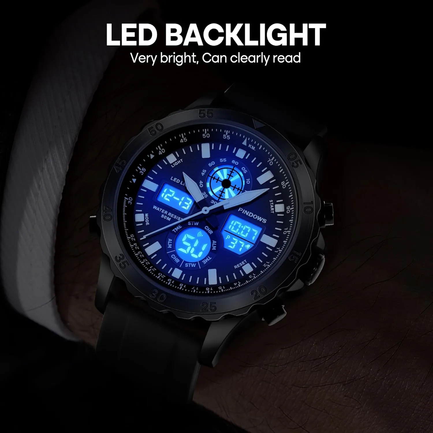 Military Waterproof Watches Analog Digital Watches Stainless Steel Watches with Alarm Stopwatch LED Light Hourly Chime sophisticated Multi-Function Wristwatch Watch for Men Watches Sport 