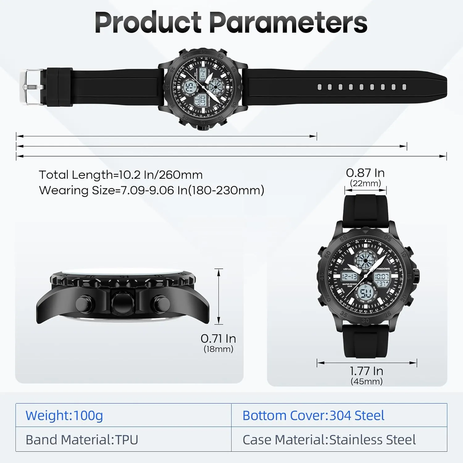Military Waterproof Watches Analog Digital Watches Stainless Steel Watches with Alarm Stopwatch LED Light Hourly Chime sophisticated Multi-Function Wristwatch Watch for Men Watches Sport 