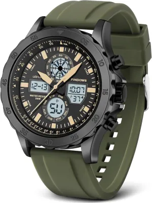 Military Waterproof Watches Analog Digital Watches Stainless Steel Watches with Alarm Stopwatch LED Light Hourly Chime sophisticated Multi-Function Wristwatch Watch for Men Watches Sport 