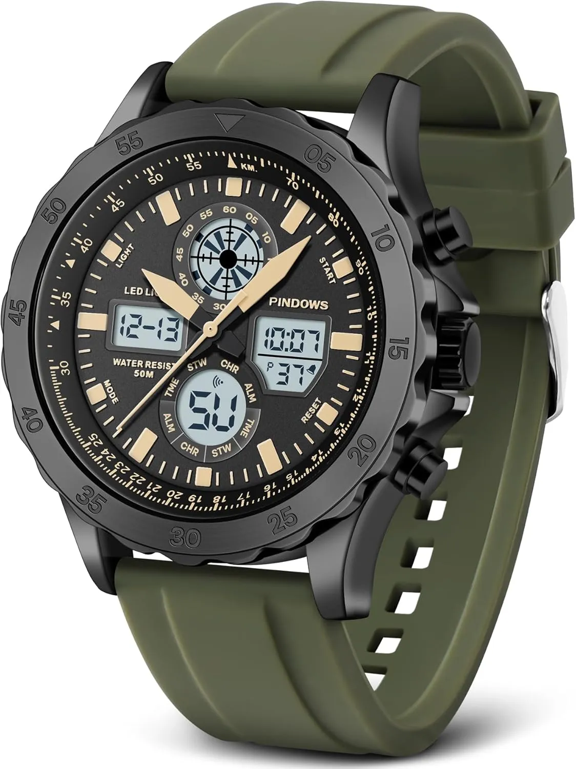 Military Waterproof Watches Analog Digital Watches Stainless Steel Watches with Alarm Stopwatch LED Light Hourly Chime sophisticated Multi-Function Wristwatch Watch for Men Watches Sport 