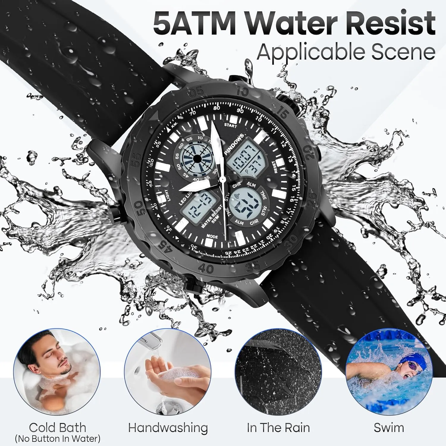 Military Waterproof Watches Analog Digital Watches Stainless Steel Watches with Alarm Stopwatch LED Light Hourly Chime sophisticated Multi-Function Wristwatch Watch for Men Watches Sport 