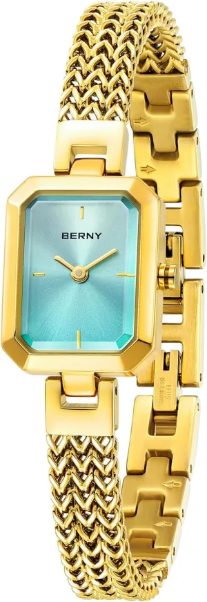 Mini Wrist Watches Small Fashion 3ATM Waterproof All utilization freeze quarry circumvent manifestation Stainless Steel Detachable Watch Band BERNY Gold Watch for Women Dainty Quartz Bracelet Watch Ladies Rectangle 