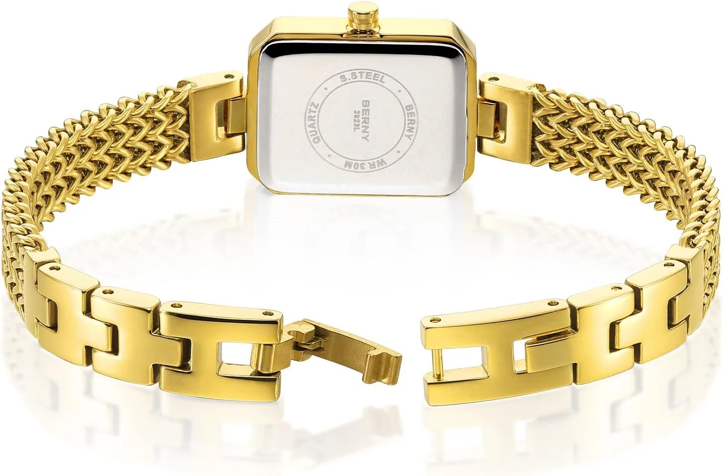 Mini Wrist Watches Small Fashion 3ATM Waterproof All utilization freeze quarry circumvent manifestation Stainless Steel Detachable Watch Band BERNY Gold Watch for Women Dainty Quartz Bracelet Watch Ladies Rectangle 