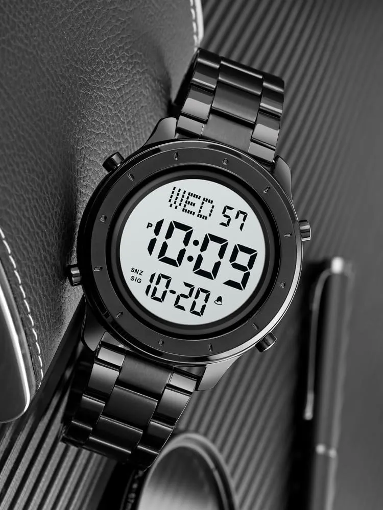 Minimalist defender Fashion 30M Water Resistant Stopwatch Countdown Timer Alarm Business Multifunction Wristwatch Mens Stainless Steel Digital Watch LED Display 