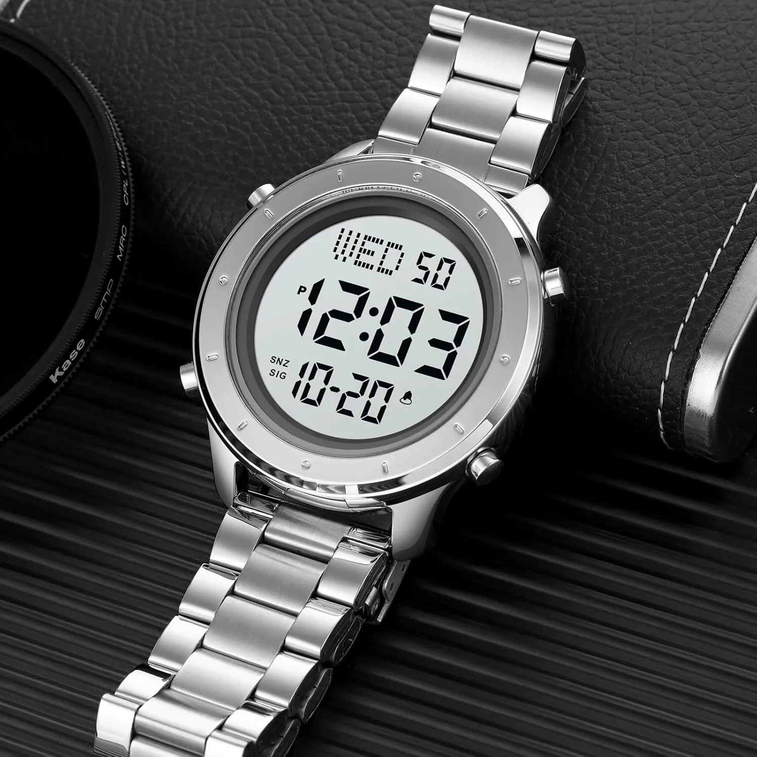 Minimalist defender Fashion 30M Water Resistant Stopwatch Countdown Timer Alarm Business Multifunction Wristwatch Mens Stainless Steel Digital Watch LED Display 