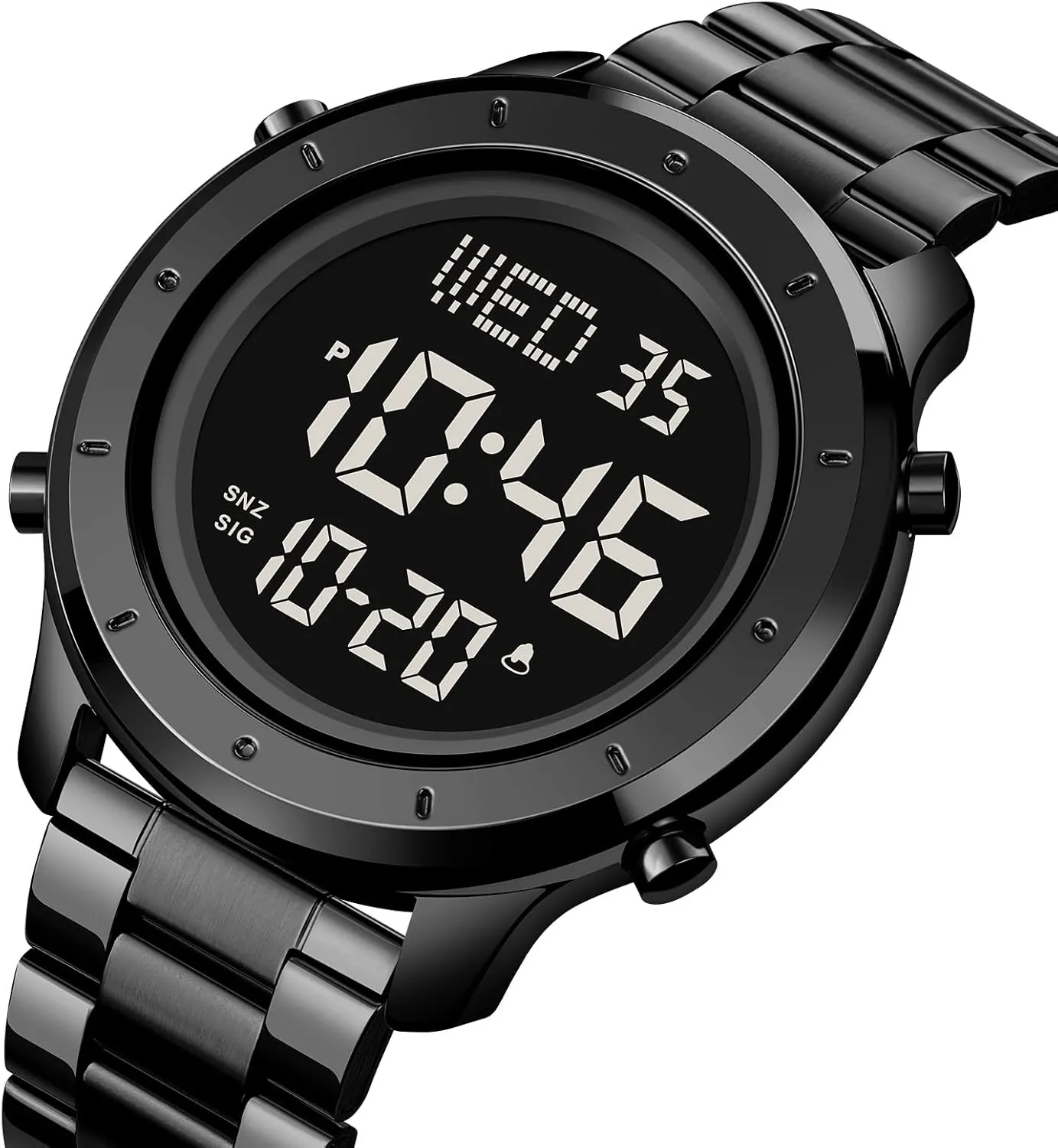Minimalist defender Fashion 30M Water Resistant Stopwatch Countdown Timer Alarm Business Multifunction Wristwatch Mens Stainless Steel Digital Watch LED Display 