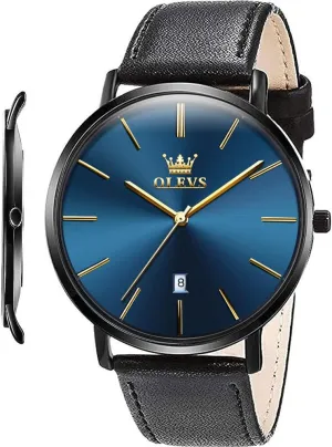 Minimalist Ultra Thin Fashion Casual Analog weak stripe remodel Quartz Date Watch Waterproof Slim Simple Big Face Dress Wrist Watch with Retro Leather Band for Men OLEVS Mens Watches 