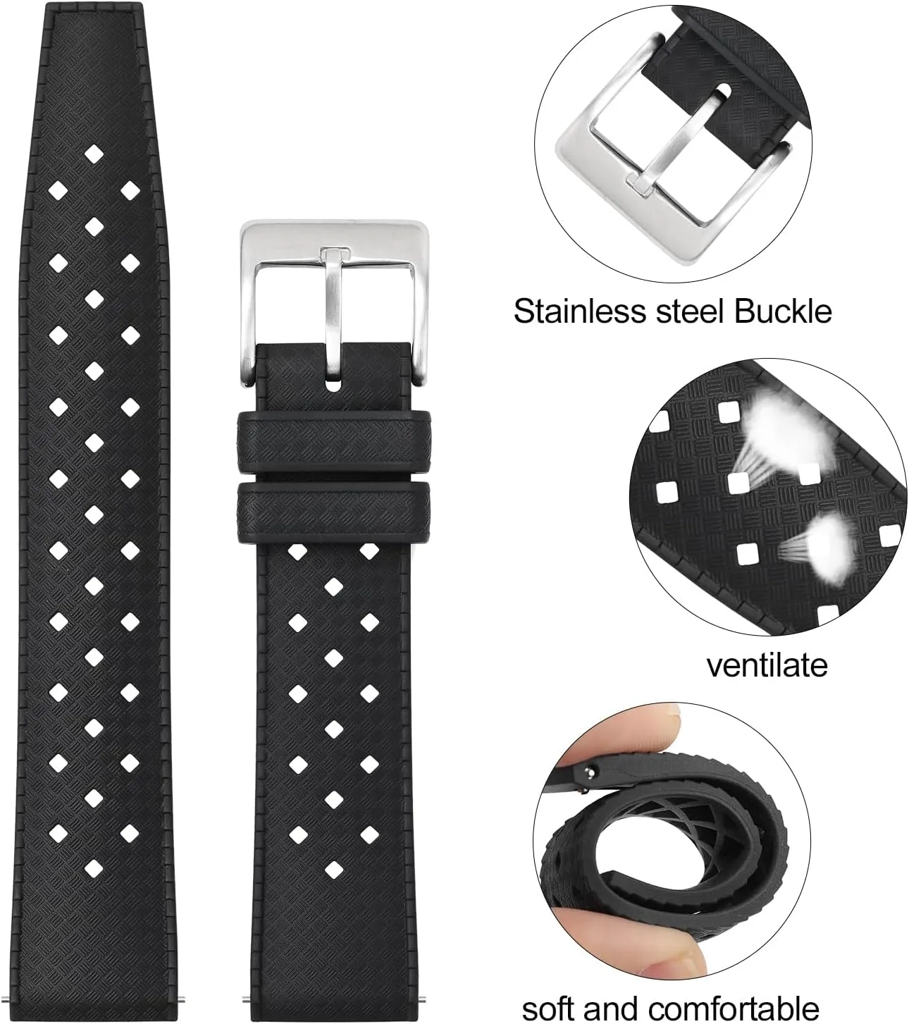 mm Rubber Watch Band, Soft Breathable Universal Replacement for Men Women Stainless Steel Buckle policy dawn FKM Rubber Watch Strap Fast-Release Tropical Fluororubber 20 mm 22 