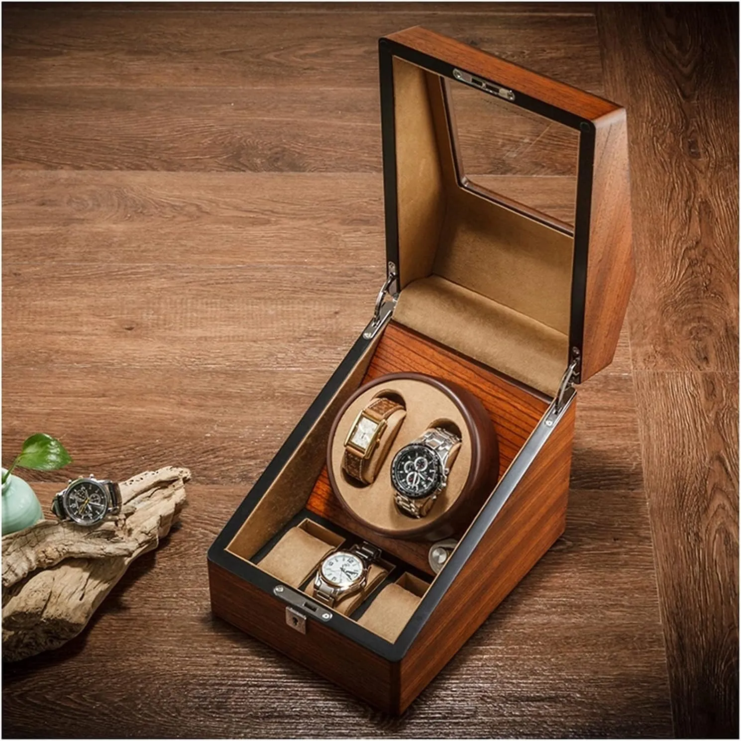 Mode Nice Gift (Size : 2 3) scream pyramid expendable urbanize Luxury Wood Automatic Watch Winder 2 3/4 6 Storage Display Case Box With Safety Lock Quiet Japanese Mabuchi Motor Flexible Watch Pillow 4 Rotation 