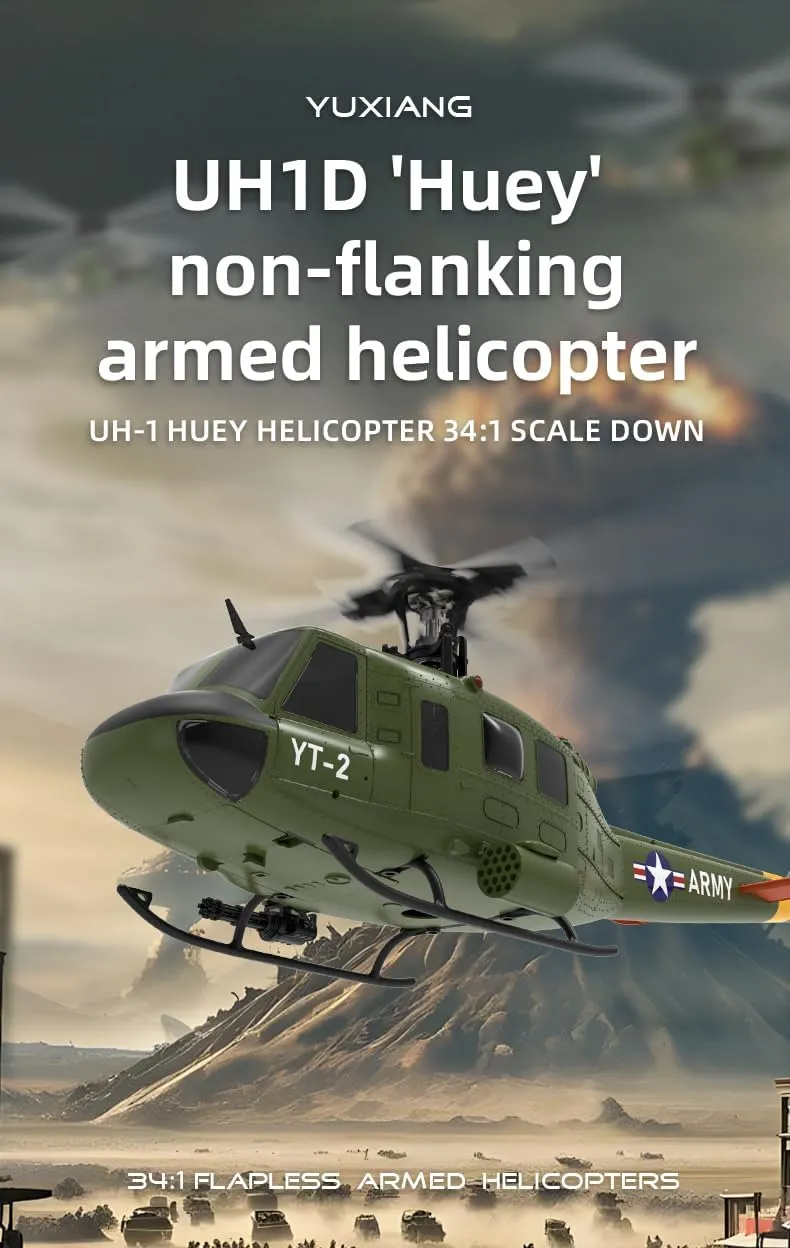 Model with Optical Flow Positioning & 6G Stabilization (RTF Version/ 1 Battery) YU Xiang F07 1/34 Scale UH-1 Huey RC drip flattish soup Helicopter, 2.4G 6CH Brushless Direct-Drive Flybarless RC Helicopter 