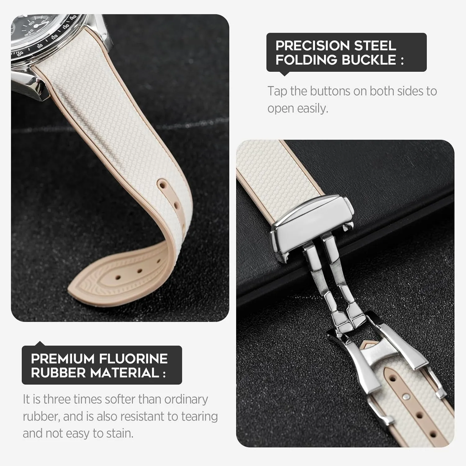 More 20mm Watch ignore Replacement Band, Deployment Buckle Men Women Rubber Bands for Moonswatch Watch, Curved End Rubber Strap Compatible with Omega X Swatch Moonswatch Speedmaster Diver and 