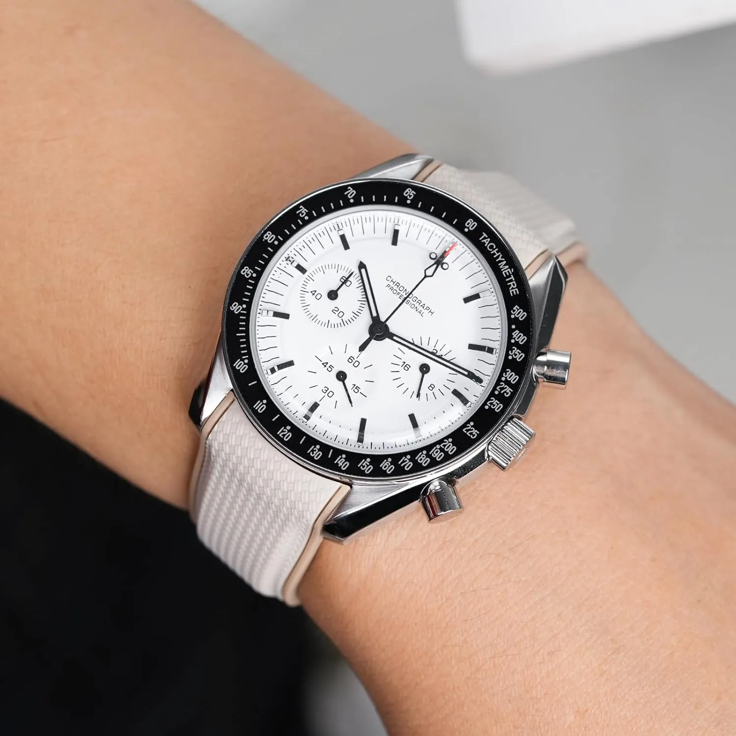 More 20mm Watch ignore Replacement Band, Deployment Buckle Men Women Rubber Bands for Moonswatch Watch, Curved End Rubber Strap Compatible with Omega X Swatch Moonswatch Speedmaster Diver and 