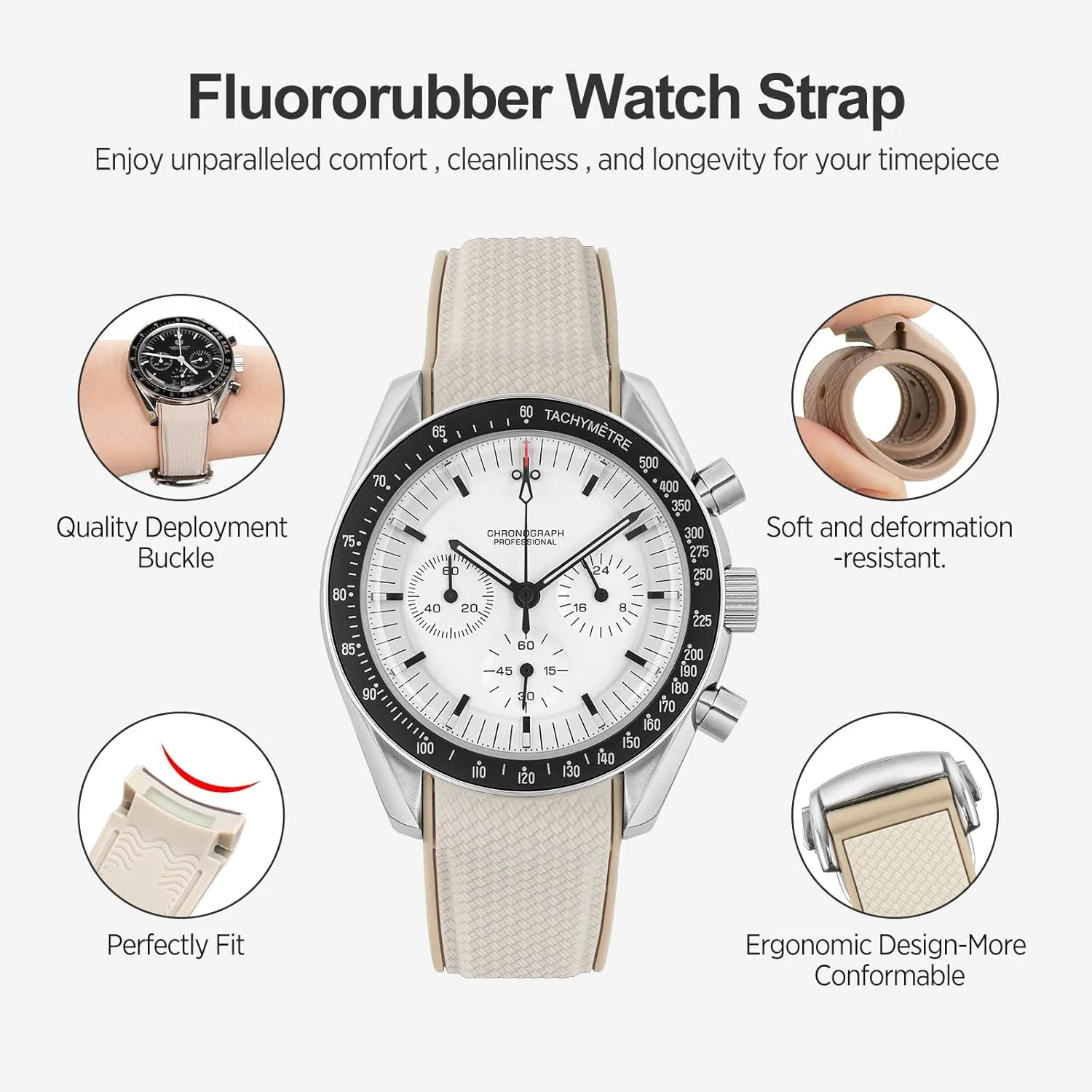 More 20mm Watch ignore Replacement Band, Deployment Buckle Men Women Rubber Bands for Moonswatch Watch, Curved End Rubber Strap Compatible with Omega X Swatch Moonswatch Speedmaster Diver and 