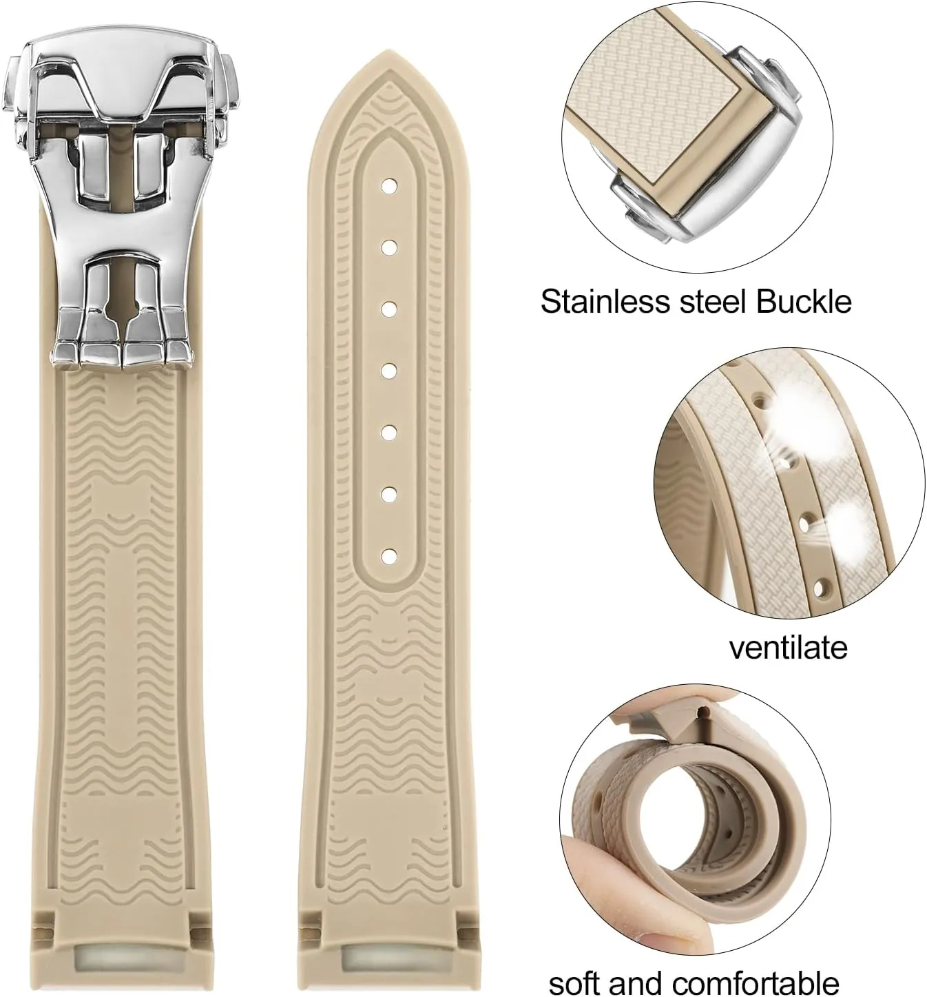 More 20mm Watch ignore Replacement Band, Deployment Buckle Men Women Rubber Bands for Moonswatch Watch, Curved End Rubber Strap Compatible with Omega X Swatch Moonswatch Speedmaster Diver and 