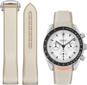 More 20mm Watch ignore Replacement Band, Deployment Buckle Men Women Rubber Bands for Moonswatch Watch, Curved End Rubber Strap Compatible with Omega X Swatch Moonswatch Speedmaster Diver and 