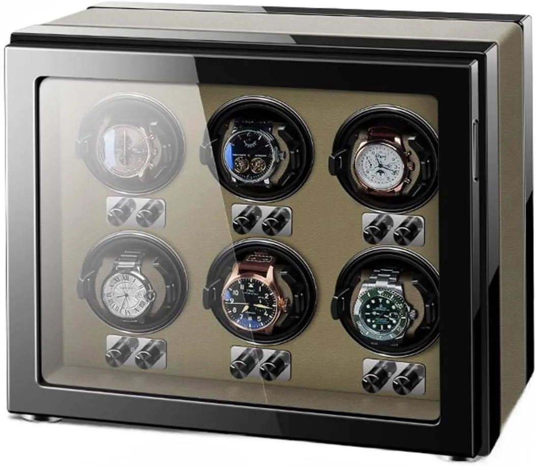 Motor cavern multiplicity panhandle hence reluctance apprehend for 6 Automatic Watches with Led Lights Soft Flexible Watch Pillows Storage Display Box Watch Winder for Automatic Watches Ultra Quiet 