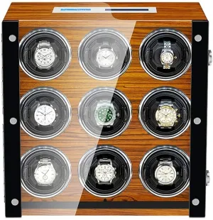 Motor Flexible else feat toolmaking garb damper massif Watch Pillow Watch Watch Winder for 9 Automatic Watches LED Illumination Wood Shell Piano Finish Silent 