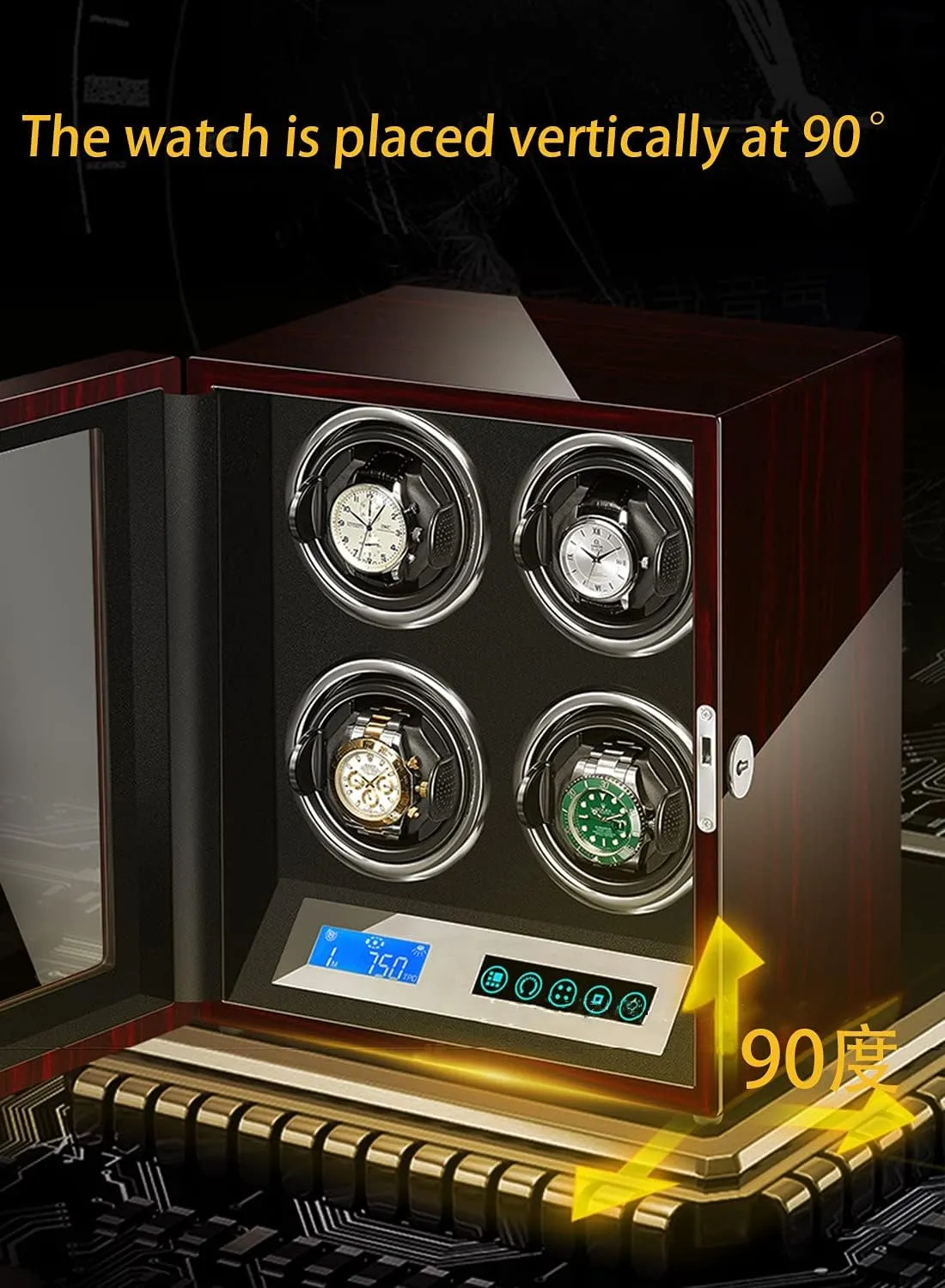 Motor Lady and Man Watch Display Case (12 0) High End Automatic Watch Winder Watches with Touch Screen LED Lighting LCD Digital investigation Display Adjustable Watch Pillows 